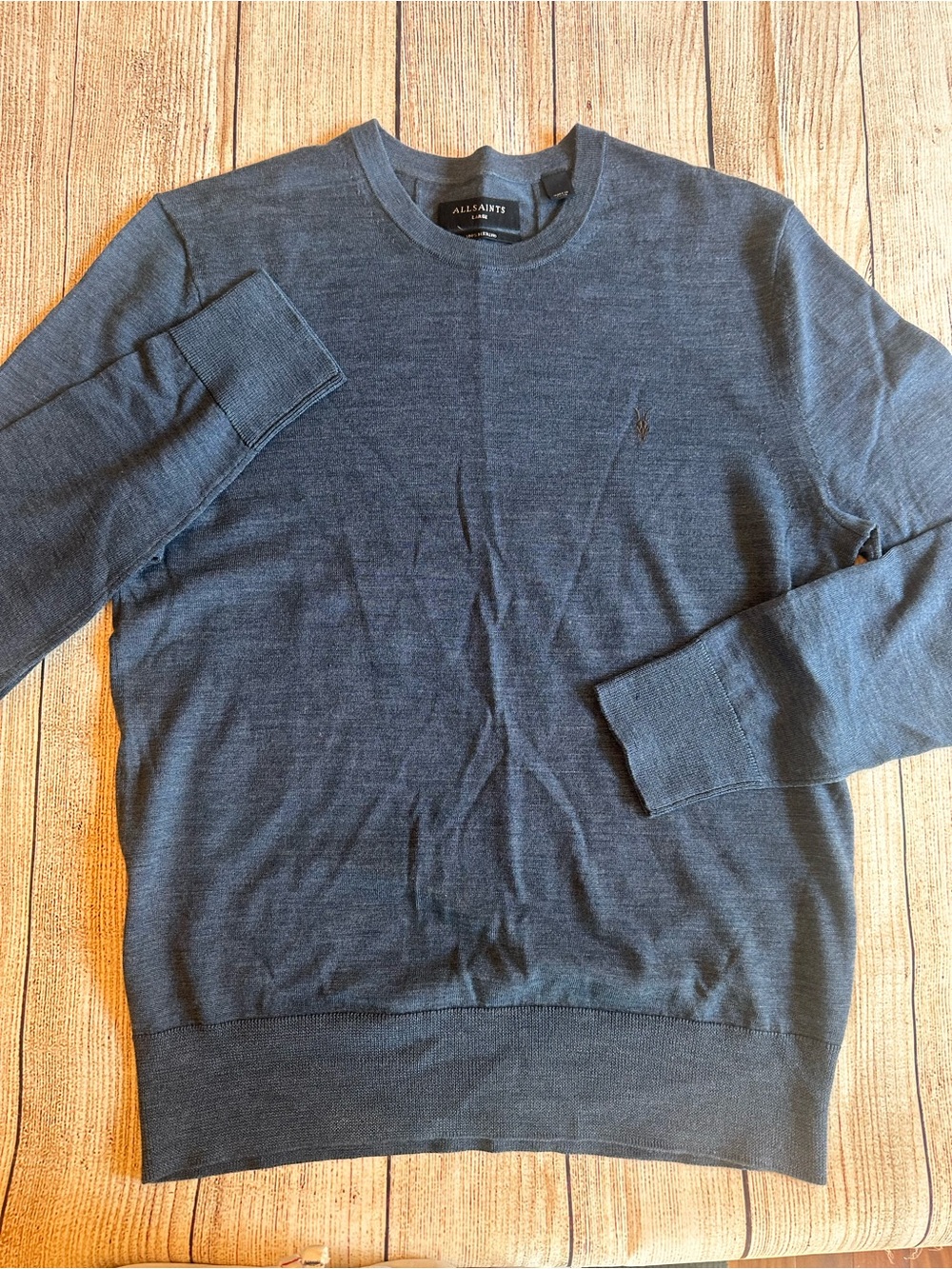 AllSaints Mode Merino Crew Ramskull Sweater Blue 100% Wool Men’s L